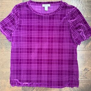 Nine West Vibrant Purple Plaid Short Sleeve Top